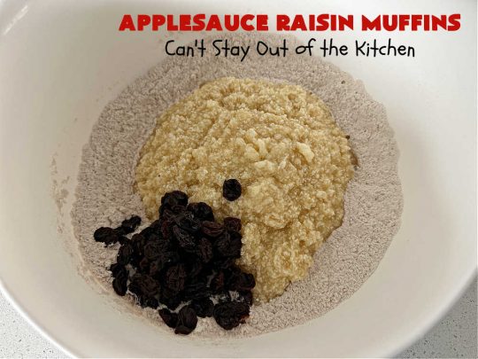 Applesauce Raisin Muffins | Can't Stay Out of the Kitchen | these lovely #muffins are filled with #applesauce, #raisins, #cinnamon & #allspice to give them flavor. Every bite is heavenly. Great for a weekend, company or #holiday #breakfast or #brunch. #apples #ApplesauceRaisinMuffins