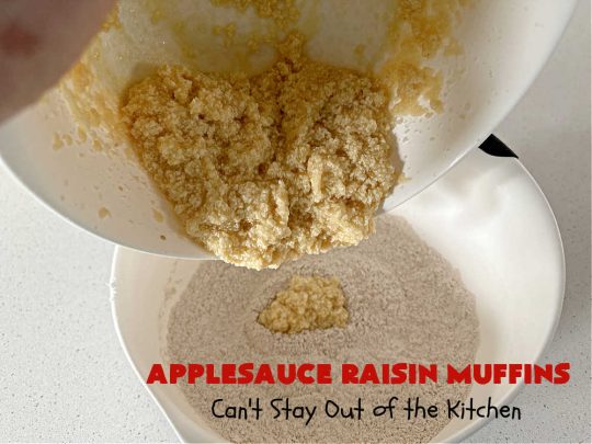 Applesauce Raisin Muffins | Can't Stay Out of the Kitchen | these lovely #muffins are filled with #applesauce, #raisins, #cinnamon & #allspice to give them flavor. Every bite is heavenly. Great for a weekend, company or #holiday #breakfast or #brunch. #apples #ApplesauceRaisinMuffins
