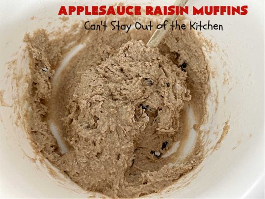 Applesauce Raisin Muffins | Can't Stay Out of the Kitchen | these lovely #muffins are filled with #applesauce, #raisins, #cinnamon & #allspice to give them flavor. Every bite is heavenly. Great for a weekend, company or #holiday #breakfast or #brunch. #apples #ApplesauceRaisinMuffins