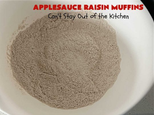 Applesauce Raisin Muffins | Can't Stay Out of the Kitchen | these lovely #muffins are filled with #applesauce, #raisins, #cinnamon & #allspice to give them flavor. Every bite is heavenly. Great for a weekend, company or #holiday #breakfast or #brunch. #apples #ApplesauceRaisinMuffins