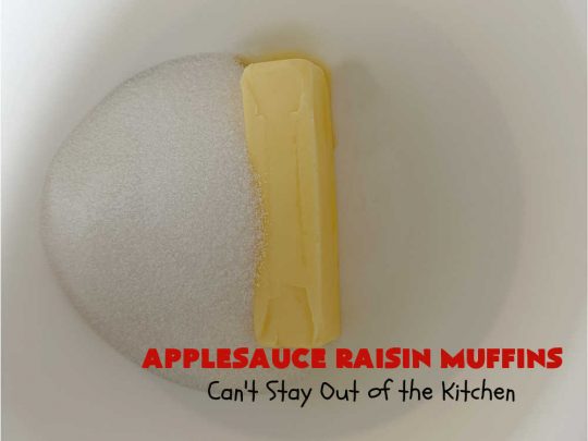 Applesauce Raisin Muffins | Can't Stay Out of the Kitchen | these lovely #muffins are filled with #applesauce, #raisins, #cinnamon & #allspice to give them flavor. Every bite is heavenly. Great for a weekend, company or #holiday #breakfast or #brunch. #apples #ApplesauceRaisinMuffins