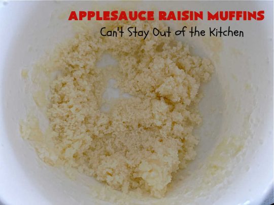 Applesauce Raisin Muffins | Can't Stay Out of the Kitchen | these lovely #muffins are filled with #applesauce, #raisins, #cinnamon & #allspice to give them flavor. Every bite is heavenly. Great for a weekend, company or #holiday #breakfast or #brunch. #apples #ApplesauceRaisinMuffins