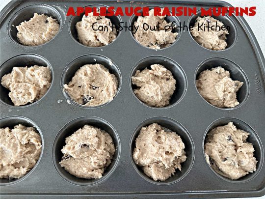 Applesauce Raisin Muffins | Can't Stay Out of the Kitchen | these lovely #muffins are filled with #applesauce, #raisins, #cinnamon & #allspice to give them flavor. Every bite is heavenly. Great for a weekend, company or #holiday #breakfast or #brunch. #apples #ApplesauceRaisinMuffins