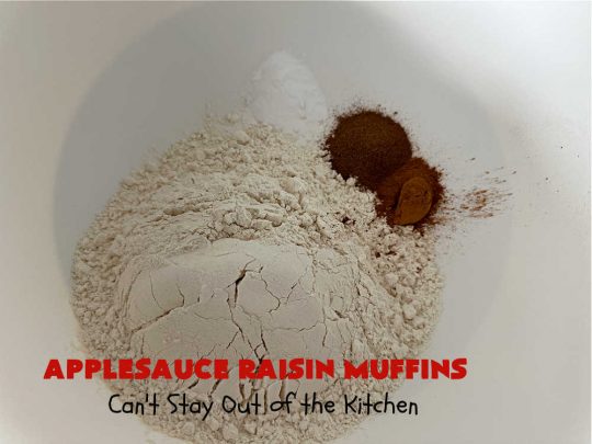 Applesauce Raisin Muffins | Can't Stay Out of the Kitchen | these lovely #muffins are filled with #applesauce, #raisins, #cinnamon & #allspice to give them flavor. Every bite is heavenly. Great for a weekend, company or #holiday #breakfast or #brunch. #apples #ApplesauceRaisinMuffins
