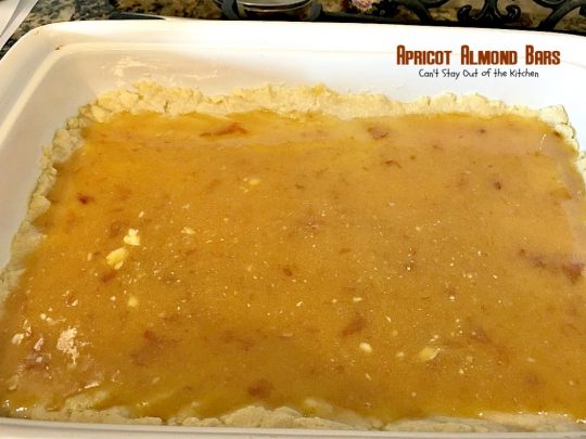 Apricot Almond Bars | Can't Stay Out of the Kitchen | these #cookie bars are fantastic. #Apricot preserves are layered on a shortbread crust and sprinkled with #almonds. We love to make these for the #holidays. #dessert