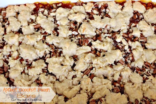 Apricot Coconut Pecan Bars | Can't Stay Out of the Kitchen | exquisite and heavenly #dessert with a #coconut shorbread crust, #apricotpreserves, #pecans & streusel topping. #cookie #apricots