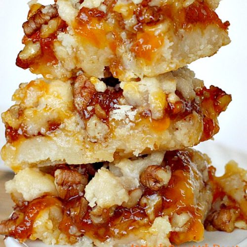 Apricot Coconut Pecan Bars | Can't Stay Out of the Kitchen | exquisite and heavenly #dessert with a #coconut shorbread crust, #apricotpreserves, #pecans & streusel topping. #cookie #apricots
