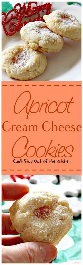 Apricot Cream Cheese Cookies | Can't Stay Out of the Kitchen | these are some of our favorite #christmas #cookies. These thumbprint cookies have #apricot preserves in the center. #dessert