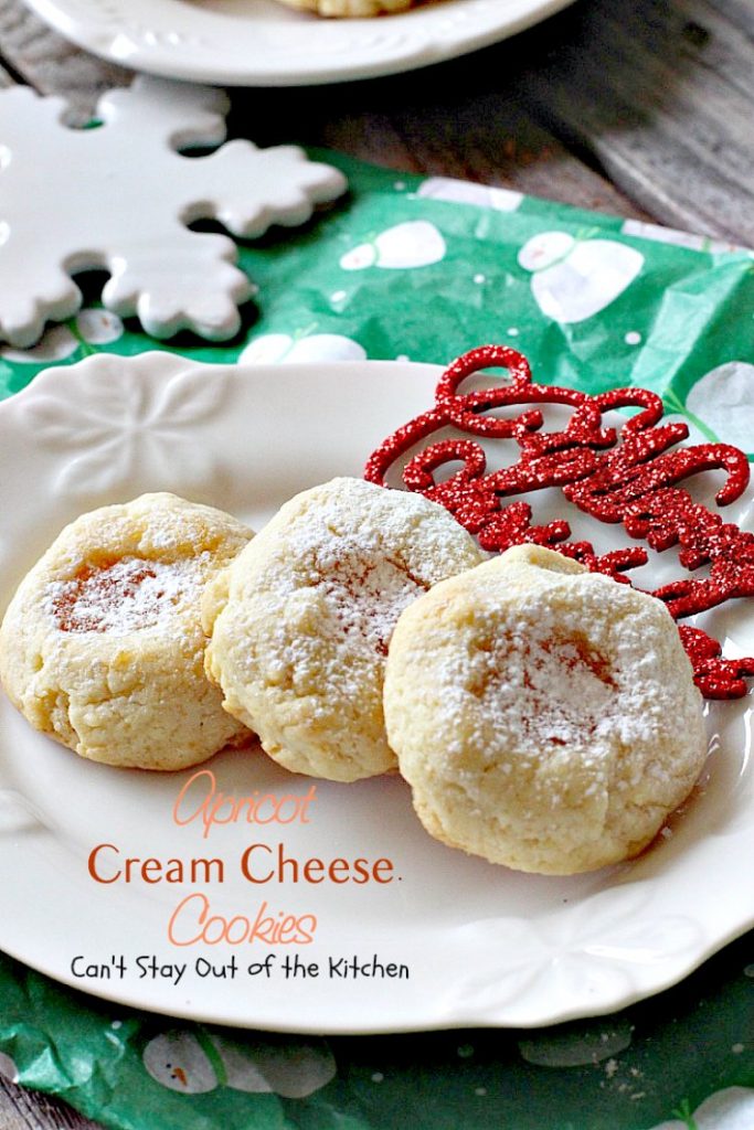 Apricot Cream Cheese Cookies | Can't Stay Out of the Kitchen | these are some of our favorite #christmas #cookies. These thumbprint cookies have #apricot preserves in the center. #dessert