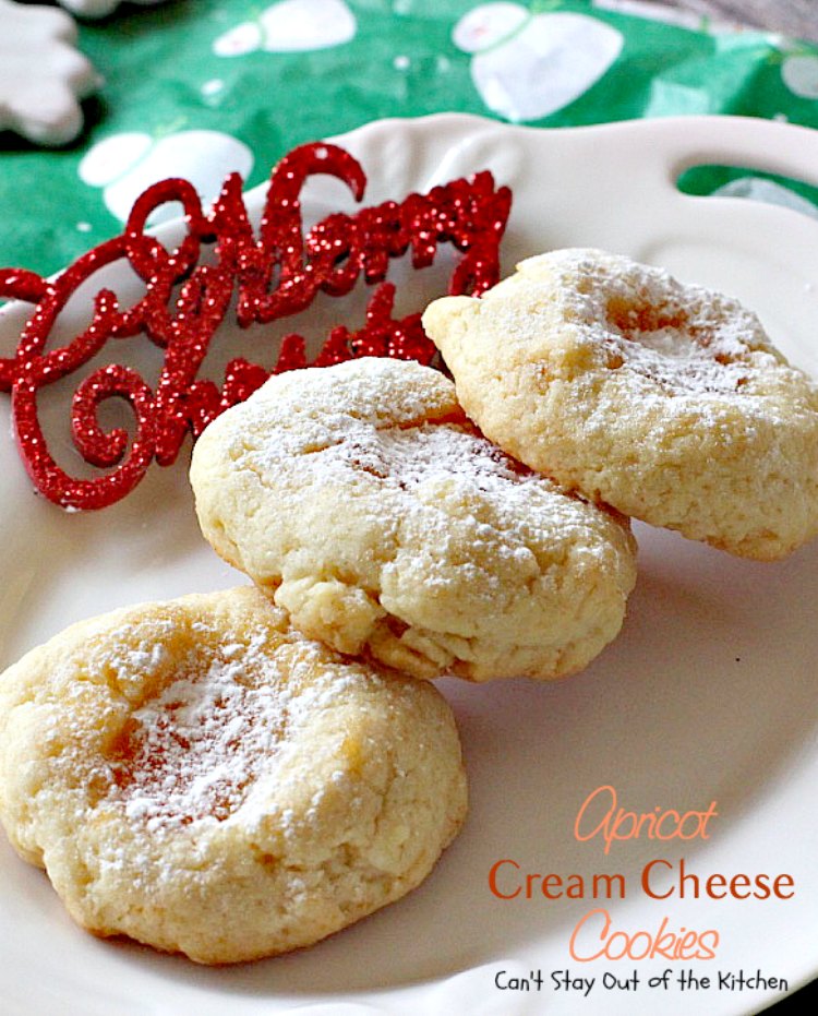 Apricot Cream Cheese Cookies | Can't Stay Out of the Kitchen | these are some of our favorite #christmas #cookies. These thumbprint cookies have #apricot preserves in the center. #dessert