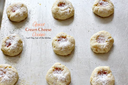 Apricot Cream Cheese Cookies | Can't Stay Out of the Kitchen | these are some of our favorite #christmas #cookies. These thumbprint cookies have #apricot preserves in the center. #dessert