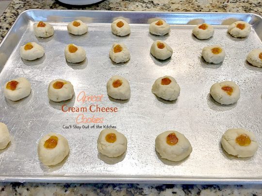 Apricot Cream Cheese Cookies | Can't Stay Out of the Kitchen | these are some of our favorite #christmas #cookies. These thumbprint cookies have #apricot preserves in the center. #dessert