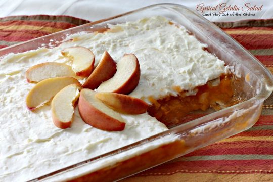 Apricot Gelatin Salad | Can't Stay Out of the Kitchen | this creamy #apricot #Jello #salad is one of our favorite summer salads. It's wonderful for #MemorialDay & other #holiday fun. #pineapple #bananas
