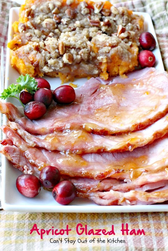 Apricot Glazed Ham | Can't Stay Out of the Kitchen | one of the easiest, most succulent & delicious ways to prepare #ham for #holiday menus. This one gives instructions on how to carve a #spiral-cutham. #glutenfree