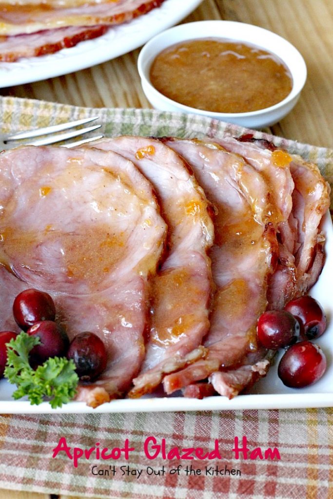 Apricot Glazed Ham | Can't Stay Out of the Kitchen | one of the easiest, most succulent & delicious ways to prepare #ham for #holiday menus. This one gives instructions on how to carve a #spiral-cutham. #glutenfree
