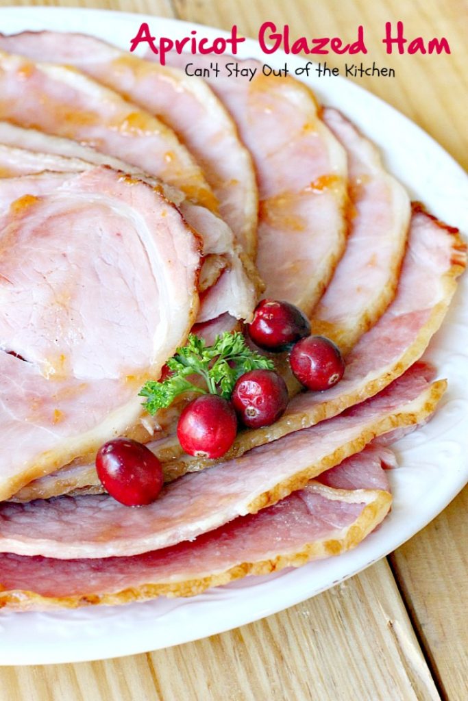 Apricot Glazed Ham | Can't Stay Out of the Kitchen | one of the easiest, most succulent & delicious ways to prepare #ham for #holiday menus. This one gives instructions on how to carve a #spiral-cutham. #glutenfree