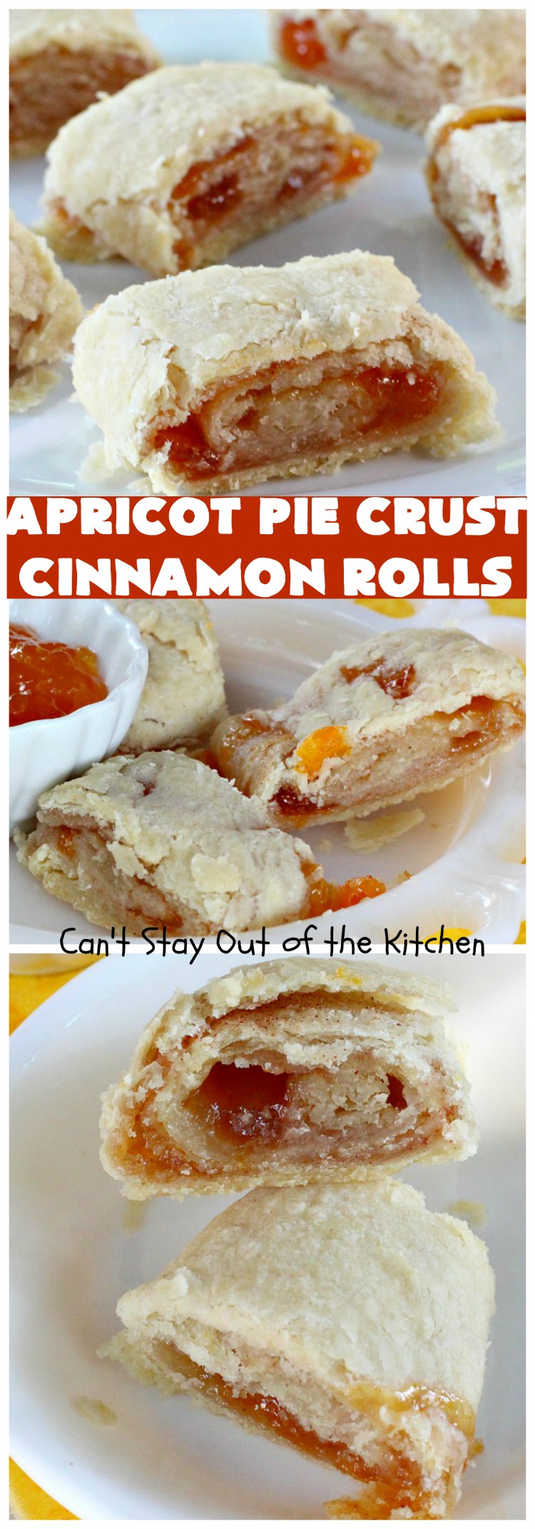 Apricot Pie Crust Cinnamon Rolls | Can't Stay Out of the Kitchen | these fantastic #CinnamonRolls are made with #PieCrust & #ApricotJam. They're really spectacular for a weekend, company or #holiday #breakfast. Every bite will have you drooling! #cinnamon #HolidayBreakfast #Christmas #NewYearsDay #ApricotPieCrustCinnamonRolls