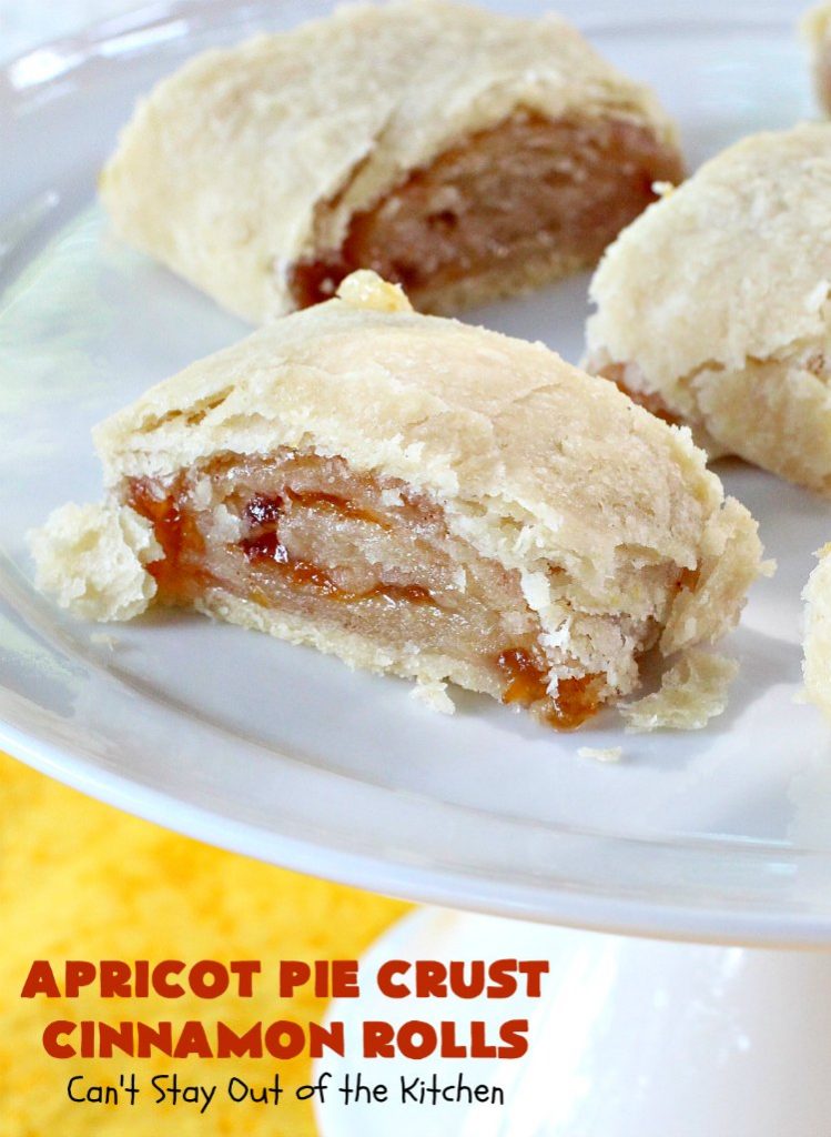 Apricot Pie Crust Cinnamon Rolls | Can't Stay Out of the Kitchen | these fantastic #CinnamonRolls are made with #PieCrust & #ApricotJam. They're really spectacular for a weekend, company or #holiday #breakfast. Every bite will have you drooling! #cinnamon #HolidayBreakfast #Christmas #NewYearsDay #ApricotPieCrustCinnamonRolls