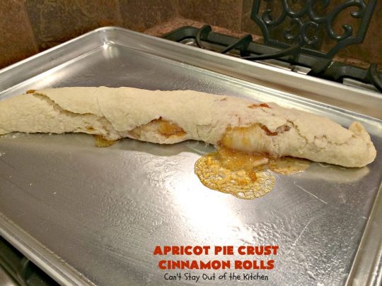 Apricot Pie Crust Cinnamon Rolls | Can't Stay Out of the Kitchen | these fantastic #CinnamonRolls are made with #PieCrust & #ApricotJam. They're really spectacular for a weekend, company or #holiday #breakfast. Every bite will have you drooling! #cinnamon #HolidayBreakfast #Christmas #NewYearsDay #ApricotPieCrustCinnamonRolls