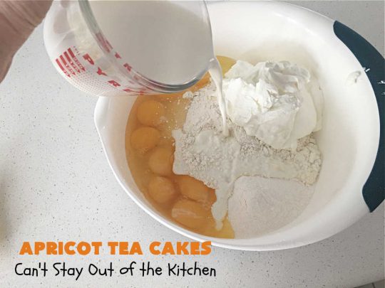 Apricot Tea Cakes | Can't Stay Out of the Kitchen | these fabulous #TeaCakes include #apricots, vanilla chips, #walnuts , glazed icing & a #cherry on top! Marvelous for #holiday or #Christmas parties. Festive, elegant, beautiful! #dessert #ApricotDessert #ApricotTeaCakes