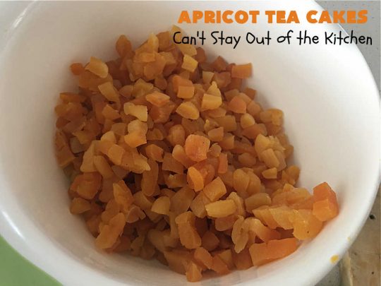 Apricot Tea Cakes | Can't Stay Out of the Kitchen | these fabulous #TeaCakes include #apricots, vanilla chips, #walnuts , glazed icing & a #cherry on top! Marvelous for #holiday or #Christmas parties. Festive, elegant, beautiful! #dessert #ApricotDessert #ApricotTeaCakes