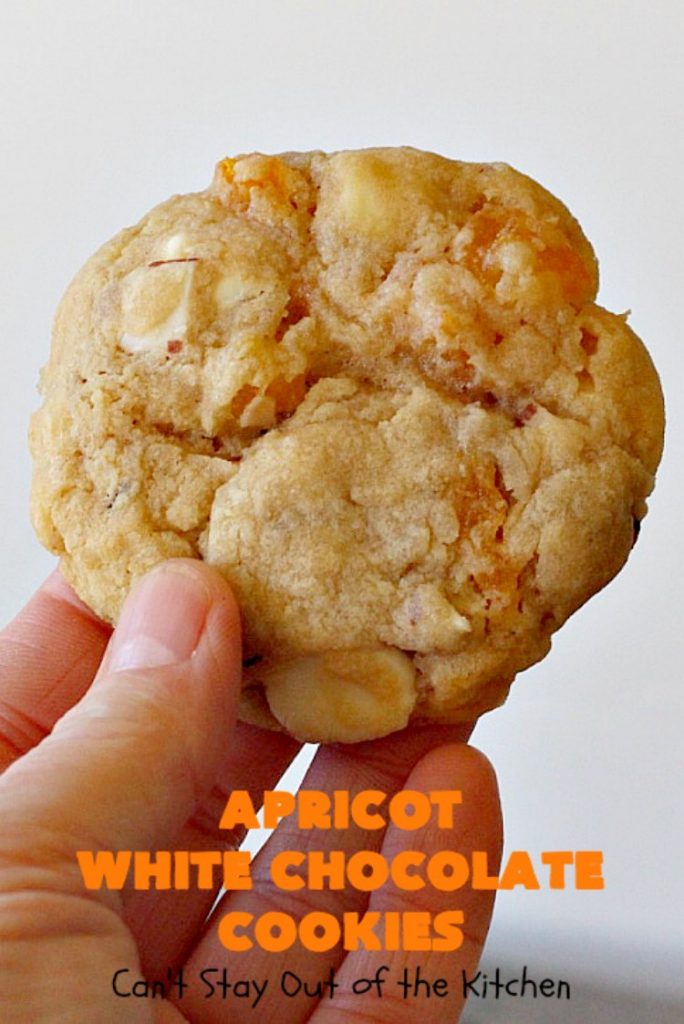 Apricot White Chocolate Cookies | Can't Stay Out of the Kitchen | these fantastic #cookies include dried #apricots, #almonds & white #chocolate chips. They're terrific for #holiday baking & #Christmas cookie exchanges. #dessert