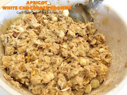 Apricot White Chocolate Cookies | Can't Stay Out of the Kitchen | these fantastic #cookies include dried #apricots, #almonds & white #chocolate chips. They're terrific for #holiday baking & #Christmas cookie exchanges. #dessert