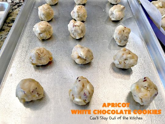 Apricot White Chocolate Cookies | Can't Stay Out of the Kitchen | these fantastic #cookies include dried #apricots, #almonds & white #chocolate chips. They're terrific for #holiday baking & #Christmas cookie exchanges. #dessert