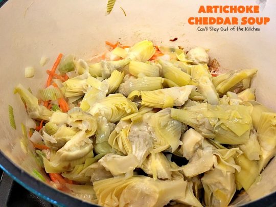Artichoke Cheddar Soup | Can't Stay Out of the Kitchen | this #soup is comfort food at it's best & only takes 25 minutes to make! It's perfect for week nights now that weather is turning cooler. #artichokes #cheddarcheese #glutenfree