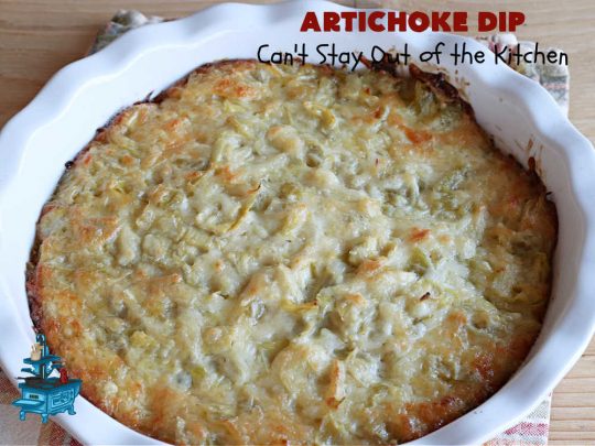 Artichoke Dip | Can't Stay Out of the Kitchen | this delicious #ArtichokeDip uses only 5 ingredients & is perfect for #NewYearsEve, #NewYearsDay, #tailgating or #SuperBowl parties. Includes #Mozzarella & #Parmesan cheeses & diced #GreenChilies to amp up the flavors. #appetizer #GlutenFree #HolidayAppetizer