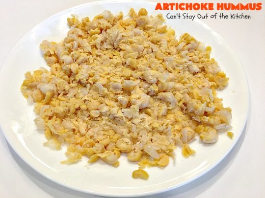 Artichoke Hummus | Can't Stay Out of the Kitchen | this amazing #hummus #appetizer is great for #tailgating parties, potlucks, backyard #BBQs or any family get-together. Healthy & delicious. #vegan #glutenfree #artichokes