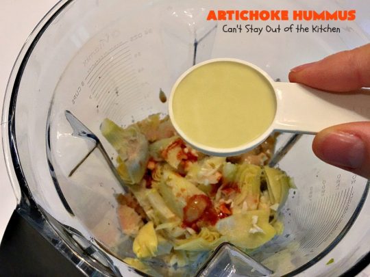 Artichoke Hummus | Can't Stay Out of the Kitchen | this amazing #hummus #appetizer is great for #tailgating parties, potlucks, backyard #BBQs or any family get-together. Healthy & delicious. #vegan #glutenfree #artichokes