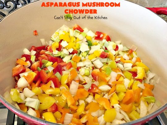 Asparagus Mushroom Chowder | Can't Stay Out of the Kitchen | this easy & delicious 30-minute #soup recipe is fantastic. It's perfect for weeknight dinners when you're short on time. Plus, it's heavenly comfort food on cold winter days. #asparagus #corn #glutenfree #peas #mushrooms 
