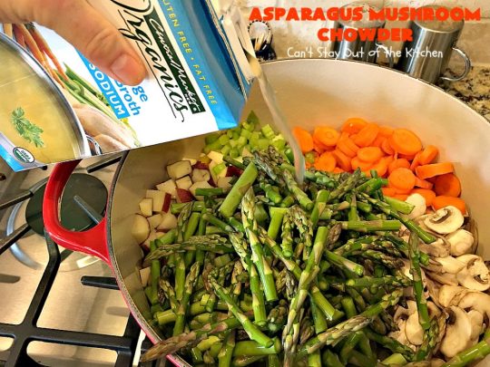 Asparagus Mushroom Chowder | Can't Stay Out of the Kitchen | this easy & delicious 30-minute #soup recipe is fantastic. It's perfect for weeknight dinners when you're short on time. Plus, it's heavenly comfort food on cold winter days. #asparagus #corn #glutenfree #peas #mushrooms 