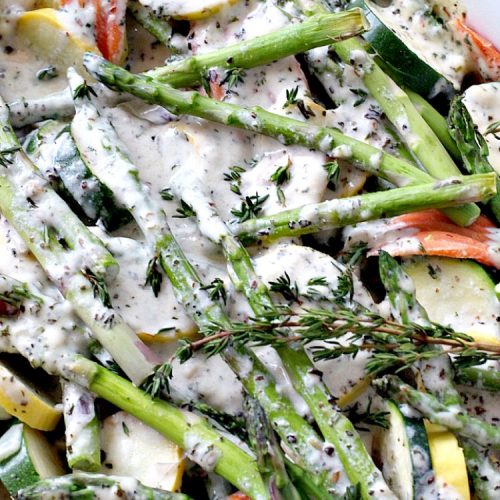 Asparagus Squash Gratin | Can't Stay Out of the Kitchen | amazing side dish with #asparagus #zucchini #carrots & #yellowsquash. This one has a wonderfully flavored cheese sauce. Great for the #holidays. #glutenfree