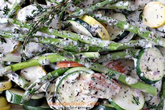 Asparagus Squash Gratin | Can't Stay Out of the Kitchen | amazing side dish with #asparagus #zucchini #carrots & #yellowsquash. This one has a wonderfully flavored cheese sauce. Great for the #holidays. #glutenfree