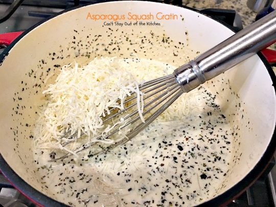 Asparagus Squash Gratin | Can't Stay Out of the Kitchen | amazing side dish with #asparagus #zucchini #carrots & #yellowsquash. This one has a wonderfully flavored cheese sauce. Great for the #holidays. #glutenfree