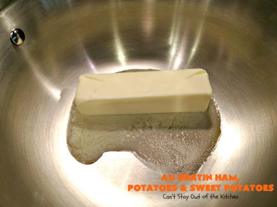 Au Gratin Ham, Potatoes and Sweet Potatoes | Can't Stay Out of the Kitchen | we love this wonderful comfort food #casserole made with #ham, #potatoes & #sweetpotatoes. It has a delicious creamy, #cheese sauce. It's also wonderful for company or family dinners.