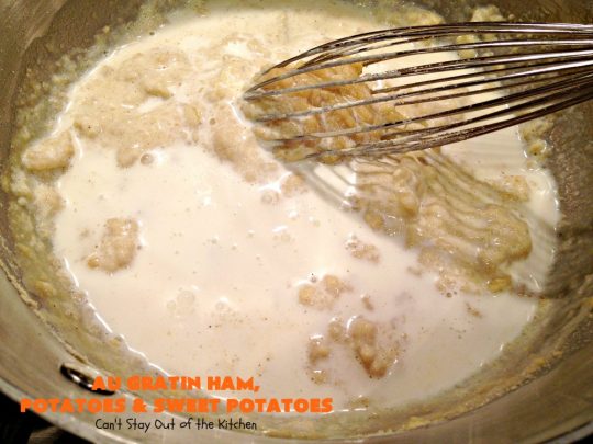 Au Gratin Ham, Potatoes and Sweet Potatoes | Can't Stay Out of the Kitchen | we love this wonderful comfort food #casserole made with #ham, #potatoes & #sweetpotatoes. It has a delicious creamy, #cheese sauce. It's also wonderful for company or family dinners.