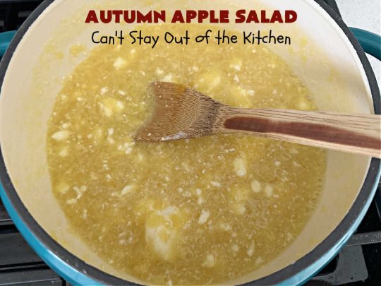 Autumn Apple Salad | Can't Stay Out of the Kitchen | If you're looking for a tasty & delicious side #salad for a #FourthOfJuly or #LaborDay #picnic, this one's terrific. It's a lovely #CongealedSalad made with #LemonJellO, #apples, #celery, #pineapple, #walnuts, #CreamCheese & #CoolWhip. Serve it on a bed of #lettuce & it's nice enough for fancy #dinners! This #GlutenFree #recipe can be made in advance making it perfect for #holidays, company or weeknight dinners. #AutumnAppleSalad