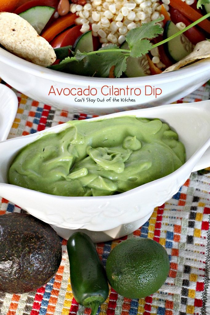 Avocado Cilantro Dip | Can't Stay Out of the Kitchen | one of the BEST #avocado #dips you will ever eat! This one is creamy from #Greekyogurt. #glutenfree #cilantro #appetizer
