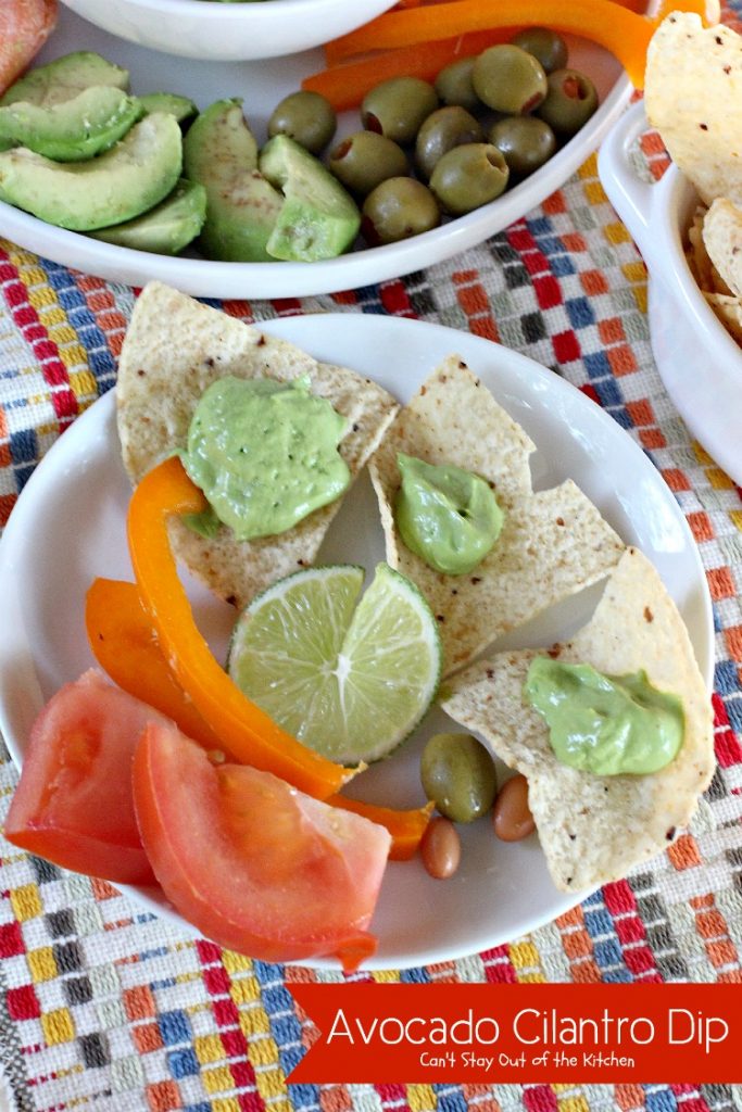 Avocado Cilantro Dip | Can't Stay Out of the Kitchen | one of the BEST #avocado #dips you will ever eat! This one is creamy from #Greekyogurt. #glutenfree #cilantro #appetizer