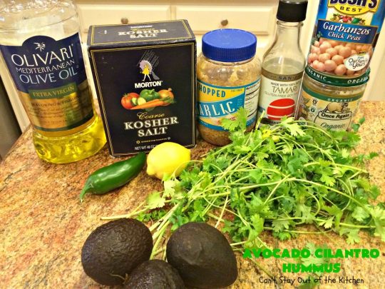 Avocado Cilantro Hummus | Can't Stay Out of the Kitchen | this fantastic #TexMex #appetizer is irresistible. It includes #avocados, #ChickPeas, #Cilantro & a little #Jalapeno. It's terrific for #tailgating parties, potlucks, #LaborDay parties or anytime you want a #healthy, #LowCalorie, #GlutenFree, #Vegan & delicious snack. Serve with #VeggieDippers for a #CleanEating #recipe. #AvocadoCilantroHummus #hummus #GarbanzoBeans #VeganAppetizer #GlutenFreeAppetizer