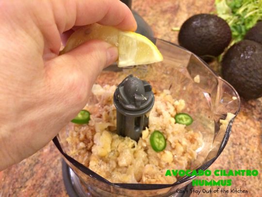 Avocado Cilantro Hummus | Can't Stay Out of the Kitchen | this fantastic #TexMex #appetizer is irresistible. It includes #avocados, #ChickPeas, #Cilantro & a little #Jalapeno. It's terrific for #tailgating parties, potlucks, #LaborDay parties or anytime you want a #healthy, #LowCalorie, #GlutenFree, #Vegan & delicious snack. Serve with #VeggieDippers for a #CleanEating #recipe. #AvocadoCilantroHummus #hummus #GarbanzoBeans #VeganAppetizer #GlutenFreeAppetizer
