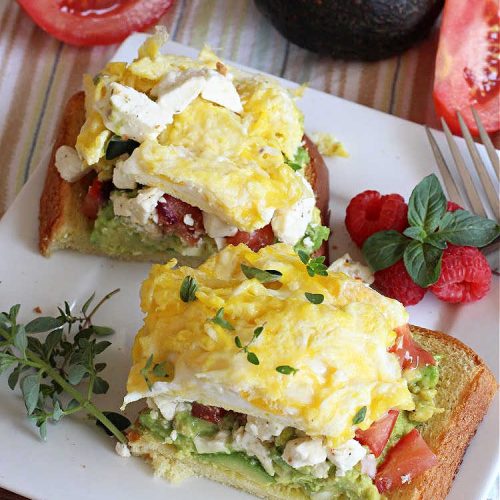 Avocado Toast | Can't Stay Out of the Kitchen | this fantastic #TexMex #recipe is made with #HawaiianBread #avocados, #FetaCheese, #ScrambledEggs or #PoachedEggs & #PicoDeGallo or #tomatoes. It's a spectacular #breakfast for weekends, company or even #holidays. It can be easily made to order to each person's preference. It's wonderful made with with #Guacamole & Pico. This breakfast entree is hearty, satisfying & filling. #HolidayBreakfast #AvocadoToast