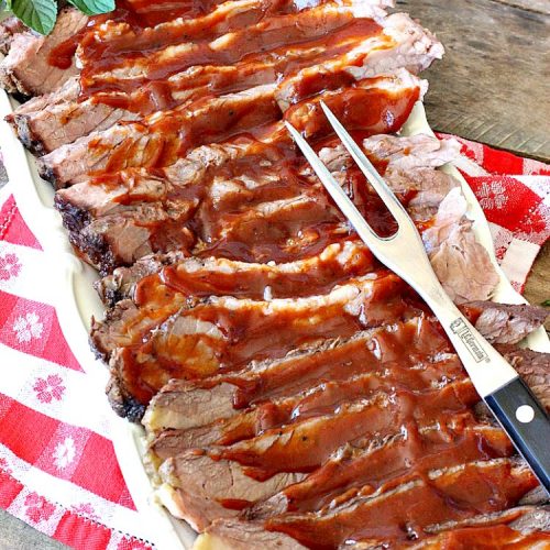 BBQ Brisket | Can't Stay Out of the Kitchen | best #BBQBrisket ever! This 5-ingredient recipe is perfect for summer #holiday fun like #MemorialDay, #FathersDay, #FourthofJuly or #LaborDay. Step-by-step pictures on how to cut the #brisket after it's cooked. #Beef #BBQ