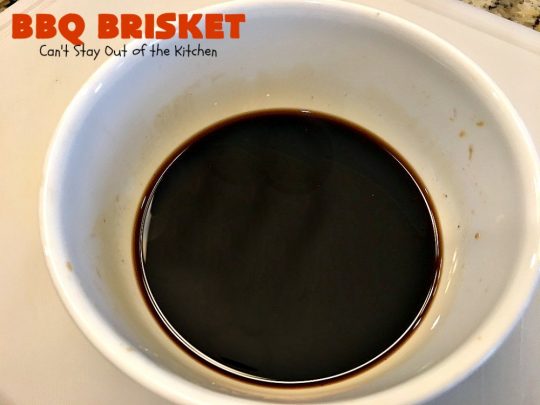 BBQ Brisket | Can't Stay Out of the Kitchen | best #BBQBrisket ever! This 5-ingredient recipe is perfect for summer #holiday fun like #MemorialDay, #FathersDay, #FourthofJuly or #LaborDay. Step-by-step pictures on how to cut the #brisket after it's cooked. #Beef #BBQ