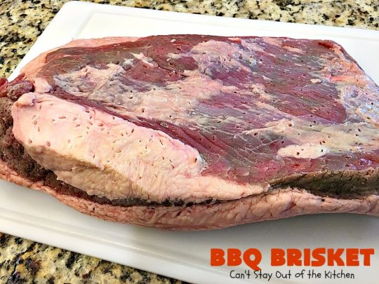BBQ Brisket | Can't Stay Out of the Kitchen | best #BBQBrisket ever! This 5-ingredient recipe is perfect for summer #holiday fun like #MemorialDay, #FathersDay, #FourthofJuly or #LaborDay. Step-by-step pictures on how to cut the #brisket after it's cooked. #Beef #BBQ