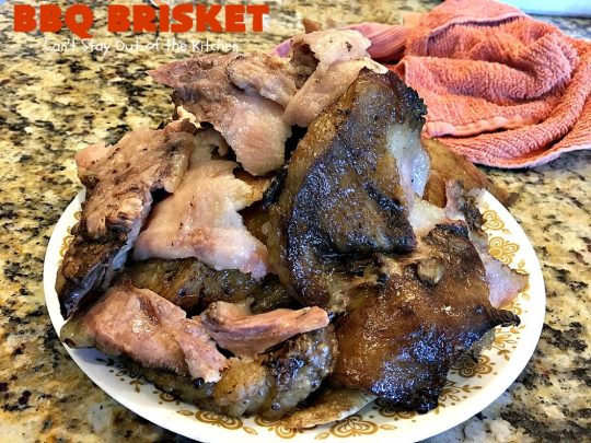 BBQ Brisket | Can't Stay Out of the Kitchen | best #BBQBrisket ever! This 5-ingredient recipe is perfect for summer #holiday fun like #MemorialDay, #FathersDay, #FourthofJuly or #LaborDay. Step-by-step pictures on how to cut the #brisket after it's cooked. #Beef #BBQ