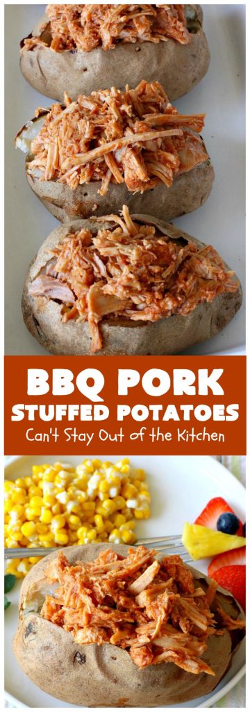 BBQ Pork Stuffed Potatoes | Can't Stay Out of the Kitchen